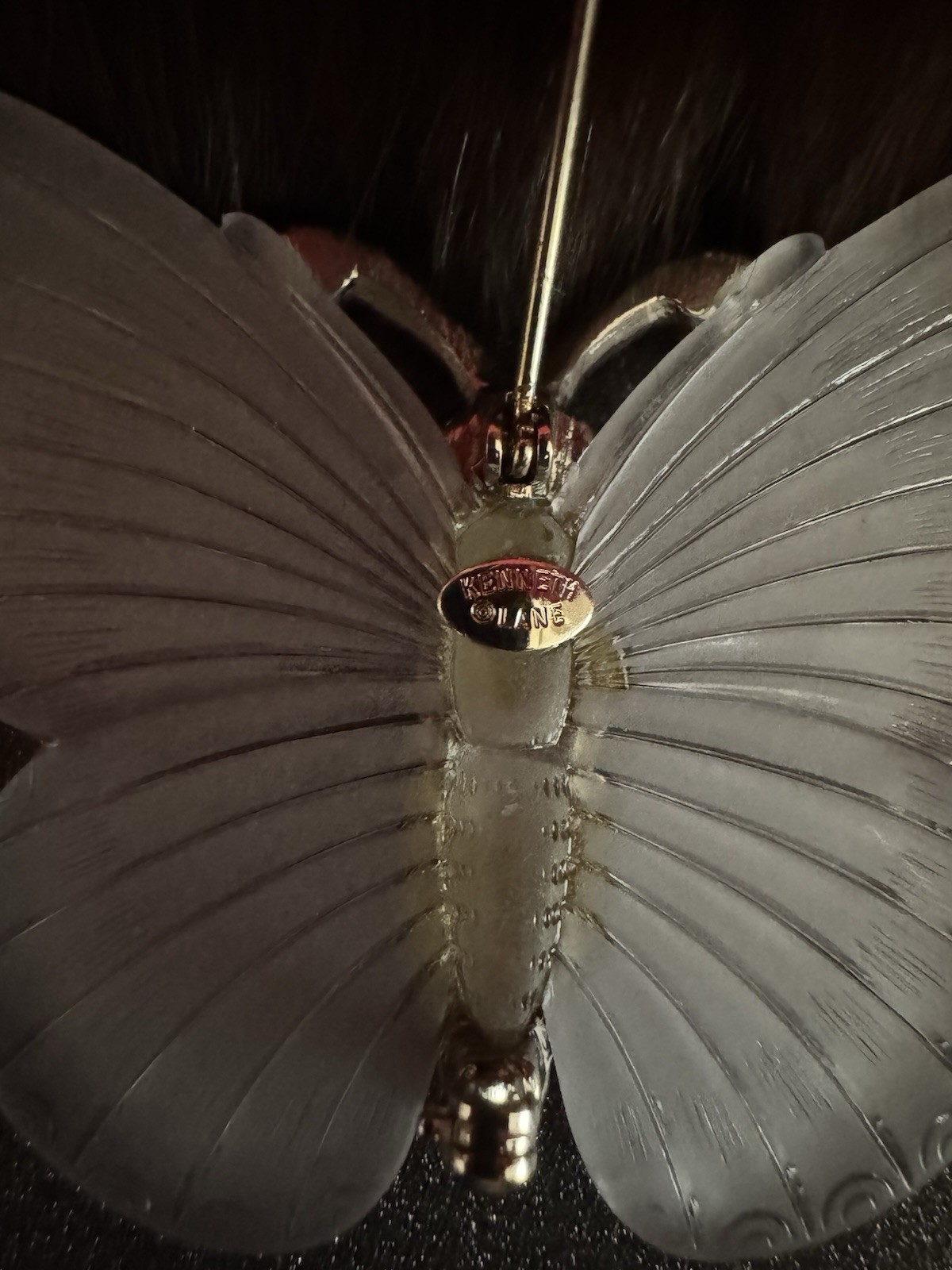 Stunning Butterfly Brooch, Lucite, signed Kenneth Jay Lane with crystals