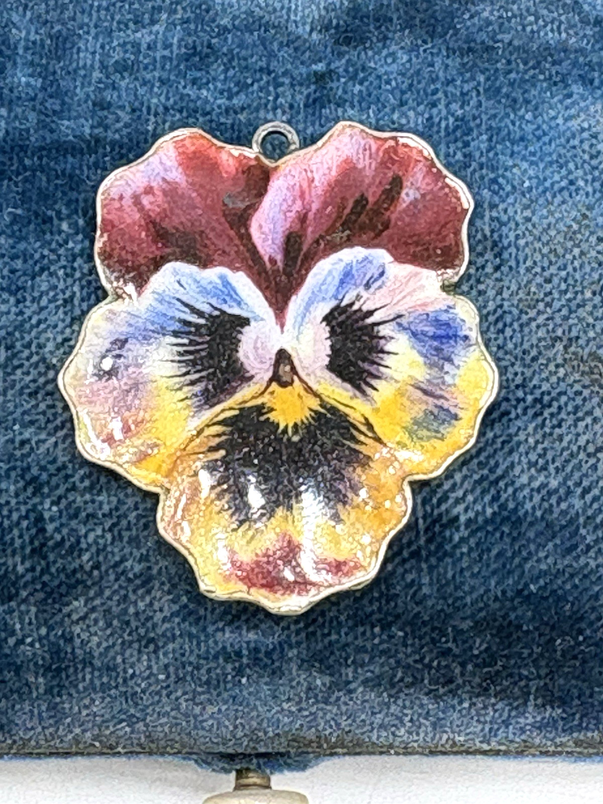 CN Marked 830 Silver Pansy Pendant Guilloche Enamel Flower Charm Antique