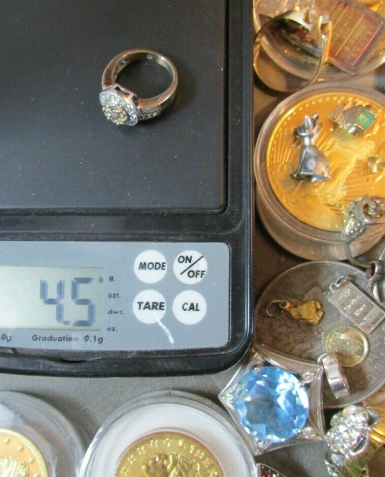 CHAMPAGNE & WHITE DIAMONDS 14k WHITE GOLD RING Size 3.5 IJDN Interjewel USA