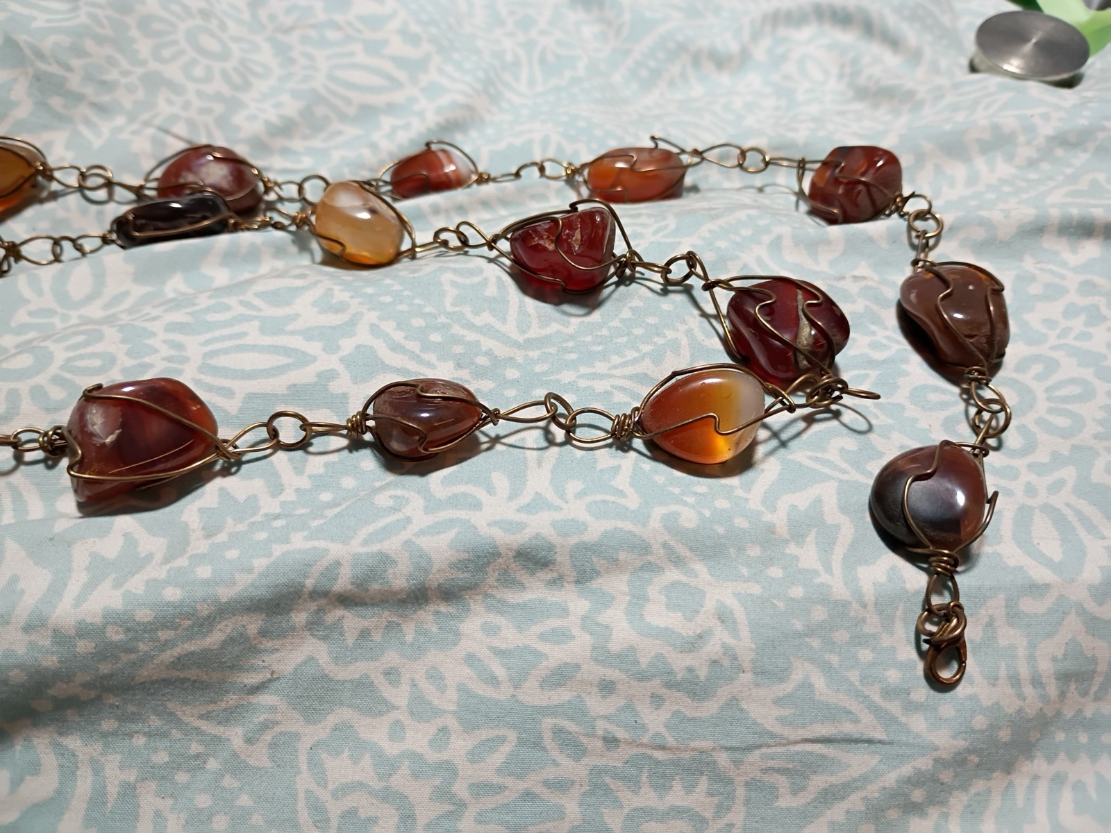 Carnelian Undrilled cage boho vintage wrapped retro gemstone necklace