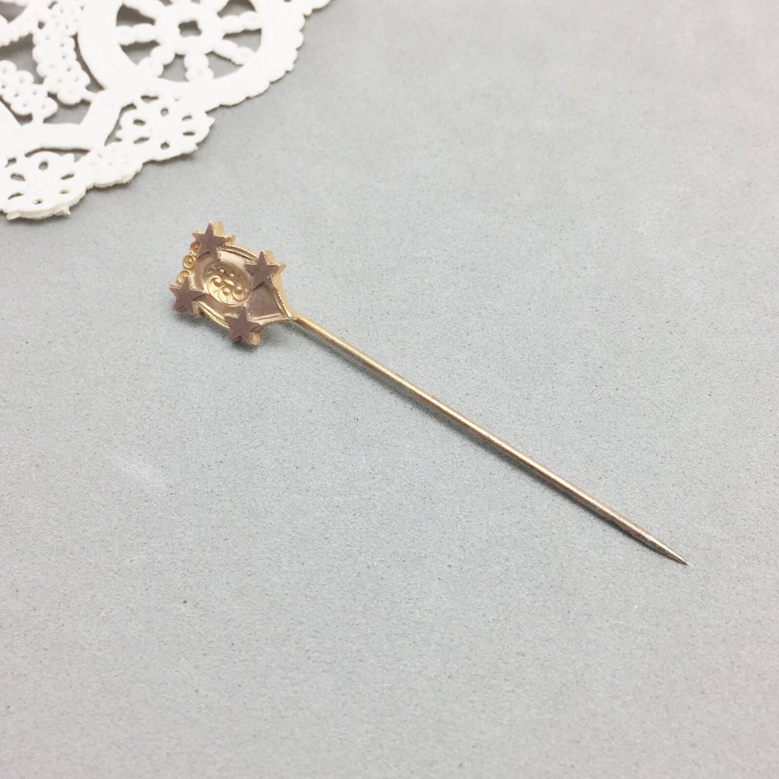 Antique Stick Pin Gold Filled Stars Circle Halley’s Comet Celestial H.A & Co