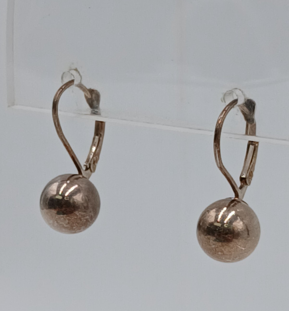 VTG 925 Ball Drop 8mm Earrings Sterling Silver 1.87g Lever Back Polished Dangle