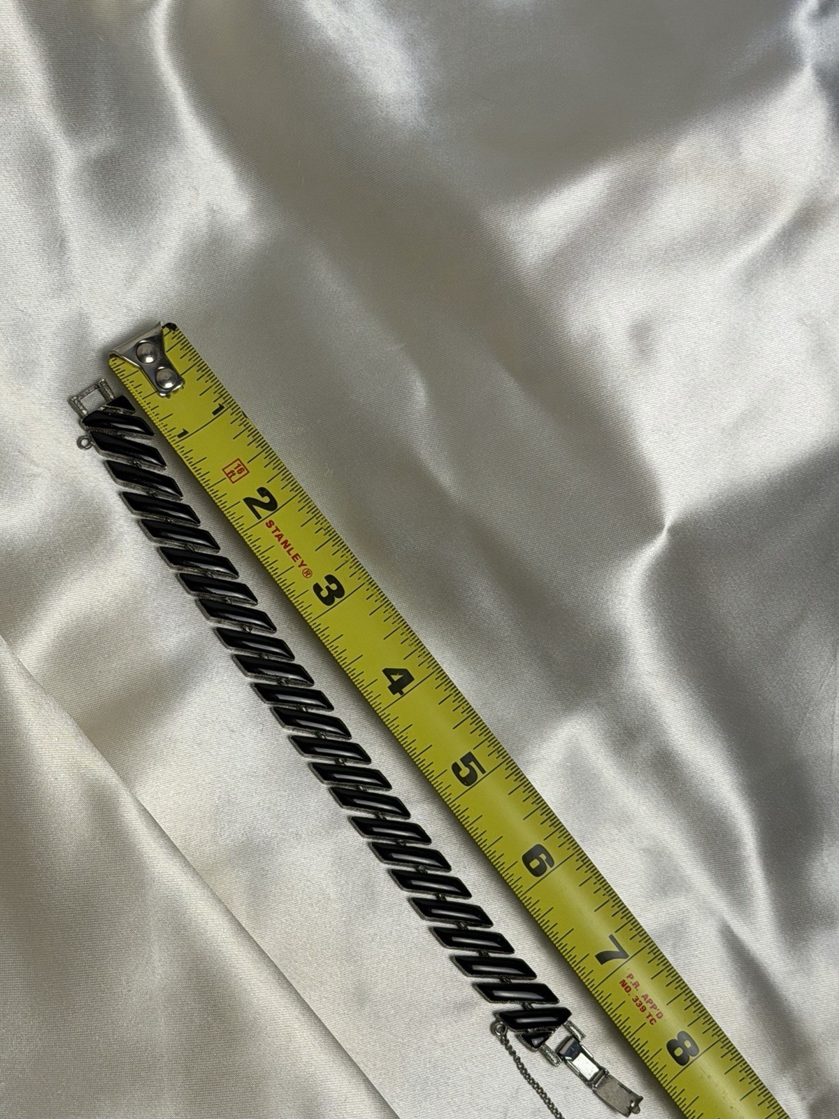Vintage Silver Tone & Black Link Bracelet – Sleek Articulated Design 7″