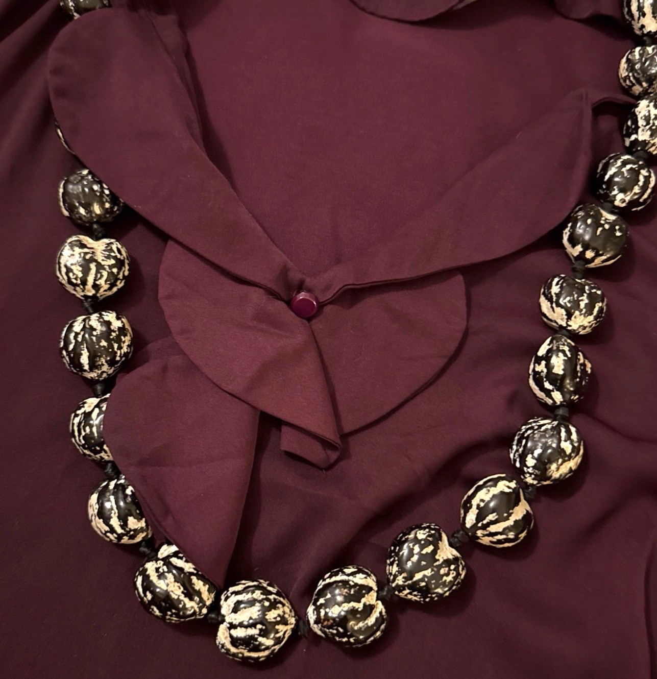 Vintage Organic Tagua Nut Bead Necklace Earthy Boho Statement Jewelry