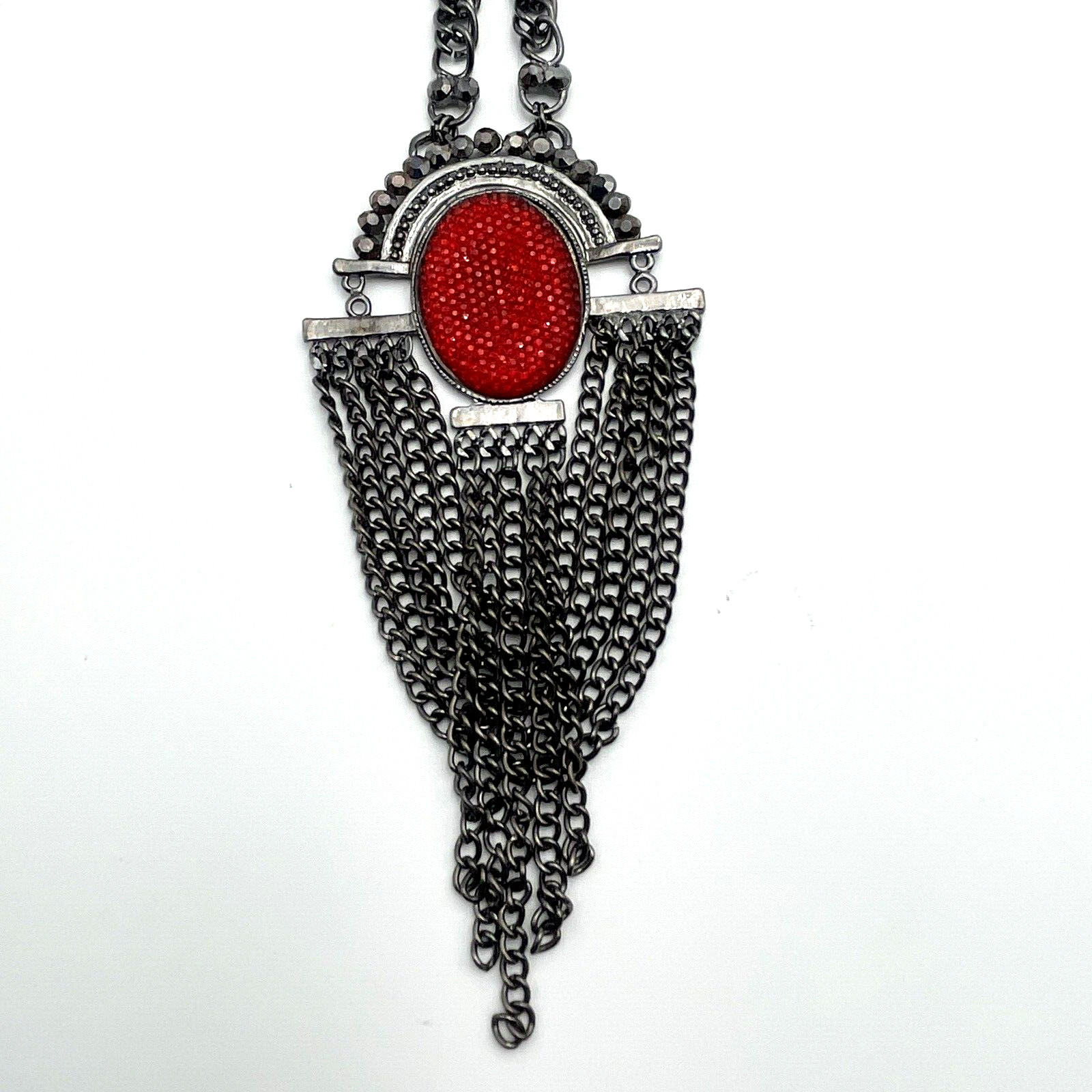 Unique Black Chain & Red Rhinestones Chain Themed Necklace