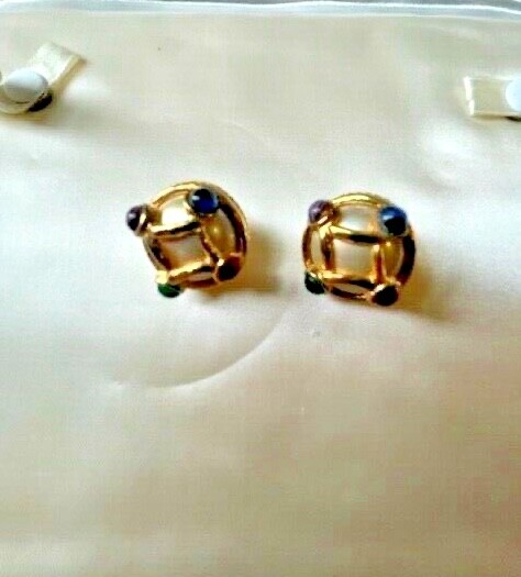 Cream Red Purple Blue Green Cabochon Mabe Pearl Earrings 0″L x 1″W x 1″H