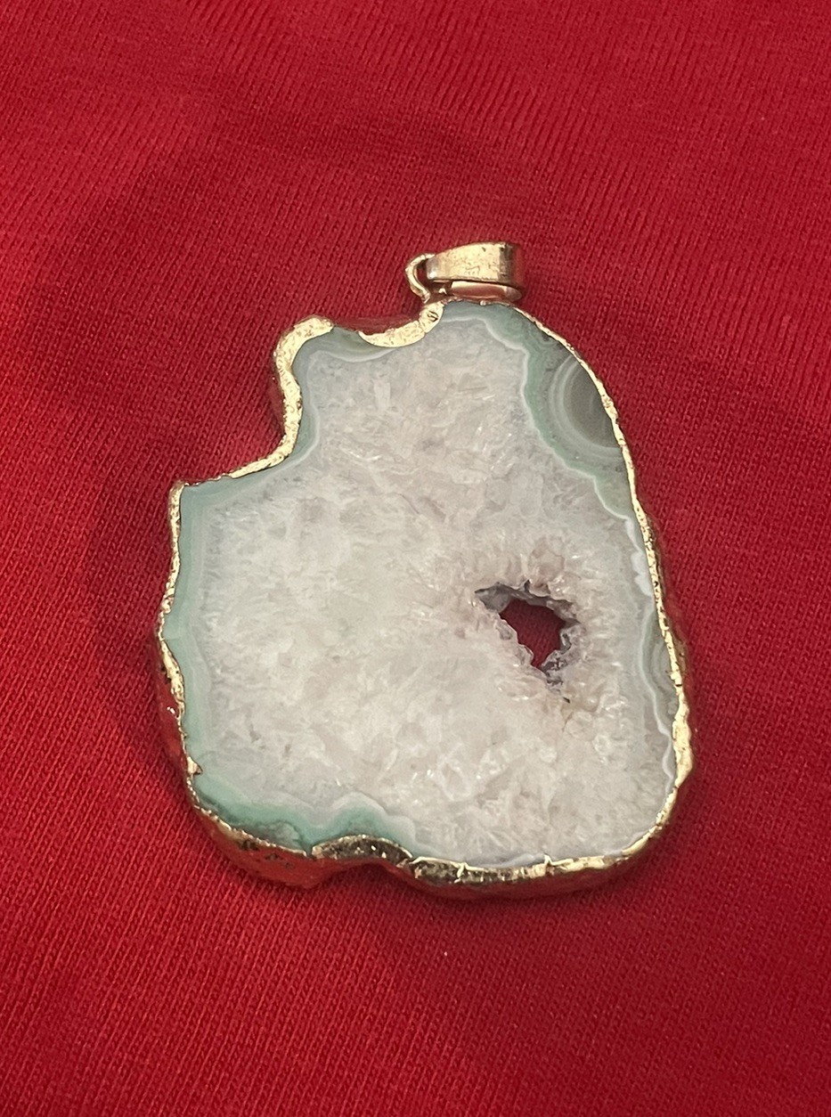 White And Green Sliced Geode Agate Pendant Setting-Handmade (6)