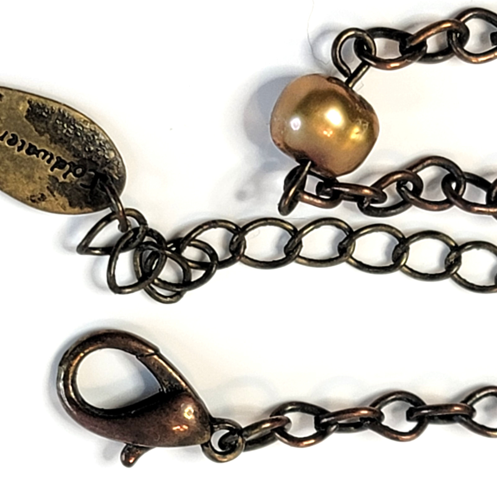 Vintage Coldwater Creek Goldstone and Pearls Bronze Tone Bib Festoon Necklace