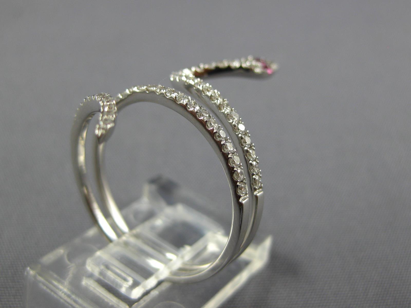 ESTATE 0.35CT DIAMOND & AAA RUBY 18KT WHITE GOLD 3D CLASSIC HAPPY SNAKE FUN RING