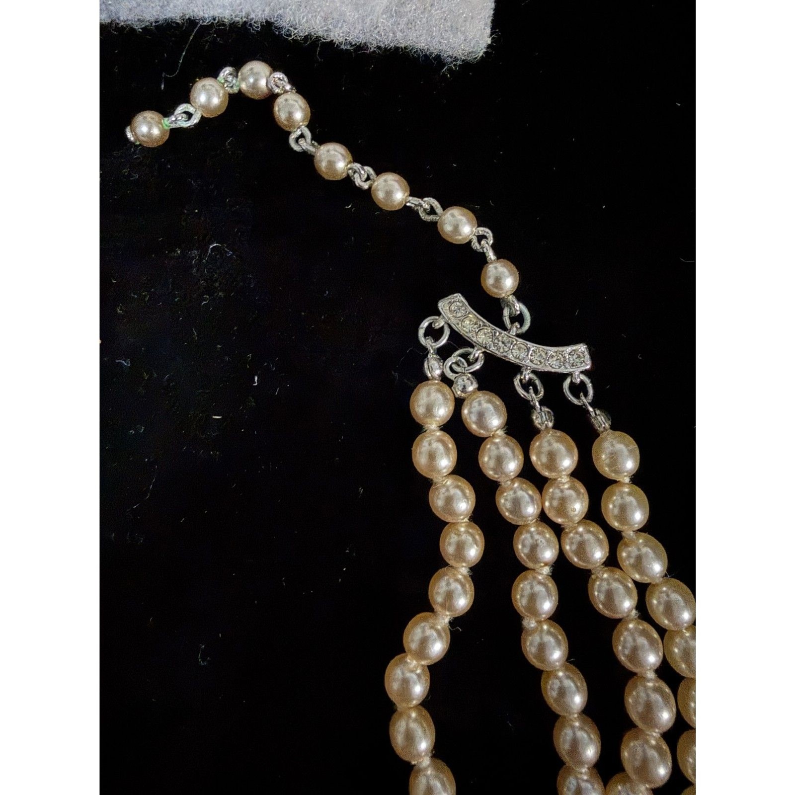 Kenneth Jay Lane Signed, 4 Strand Faux Pearl Choker with Central Sapphireed Ear