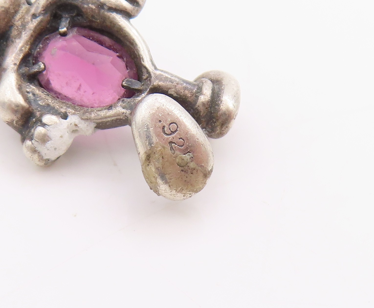 925 Sterling Silver Vintage Pendant DISNEY Amethyst Micky Mouse Charm PT24495