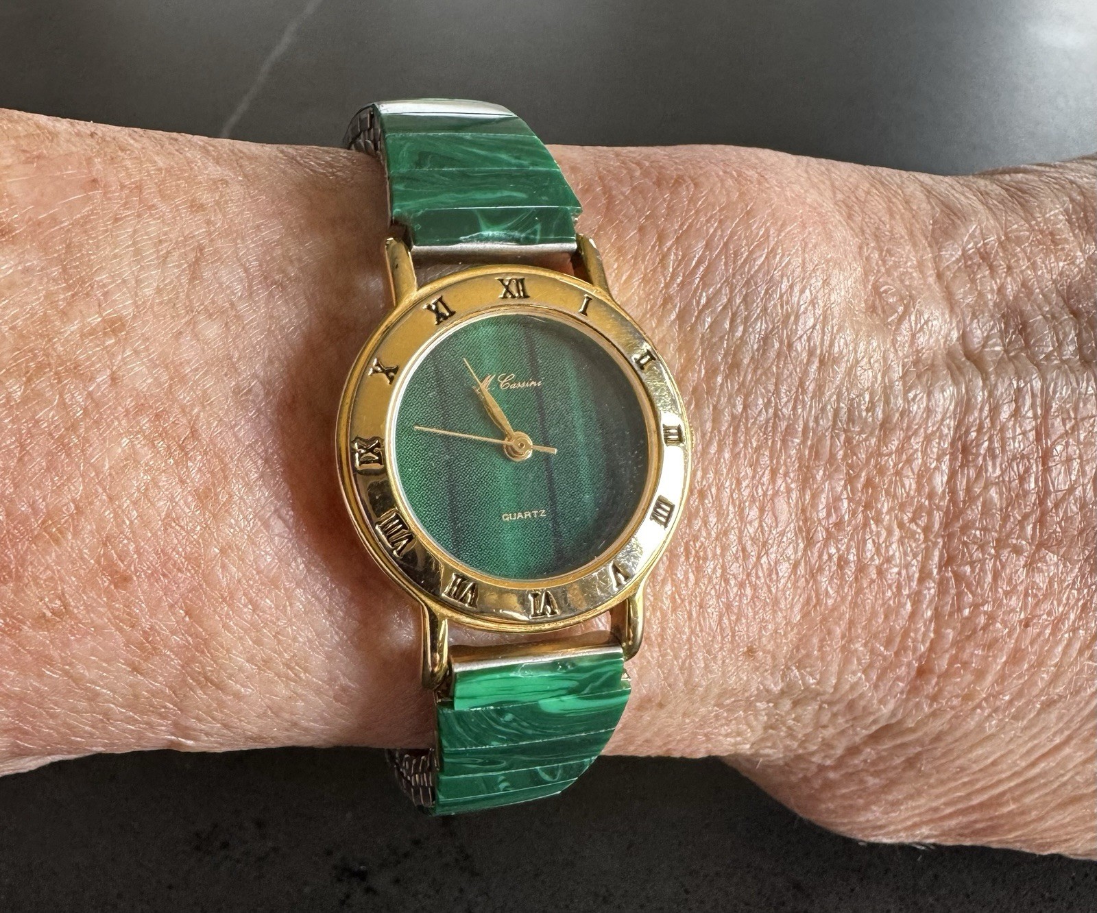 Vintage M. Cassini Women’s Malachite Stretch Band Quartz Watch Size 6”