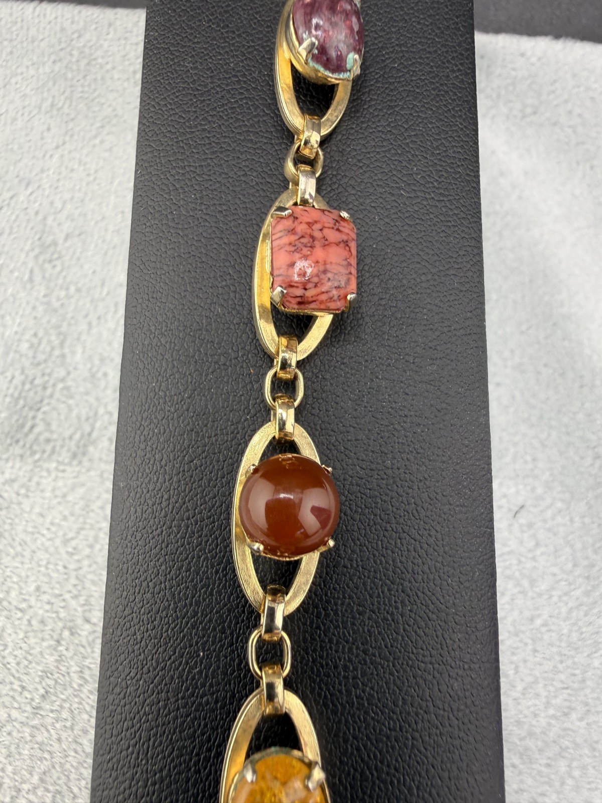Vintage Tennis Bracelet Blue Pink Green Red Stone Gold Tone 7″
