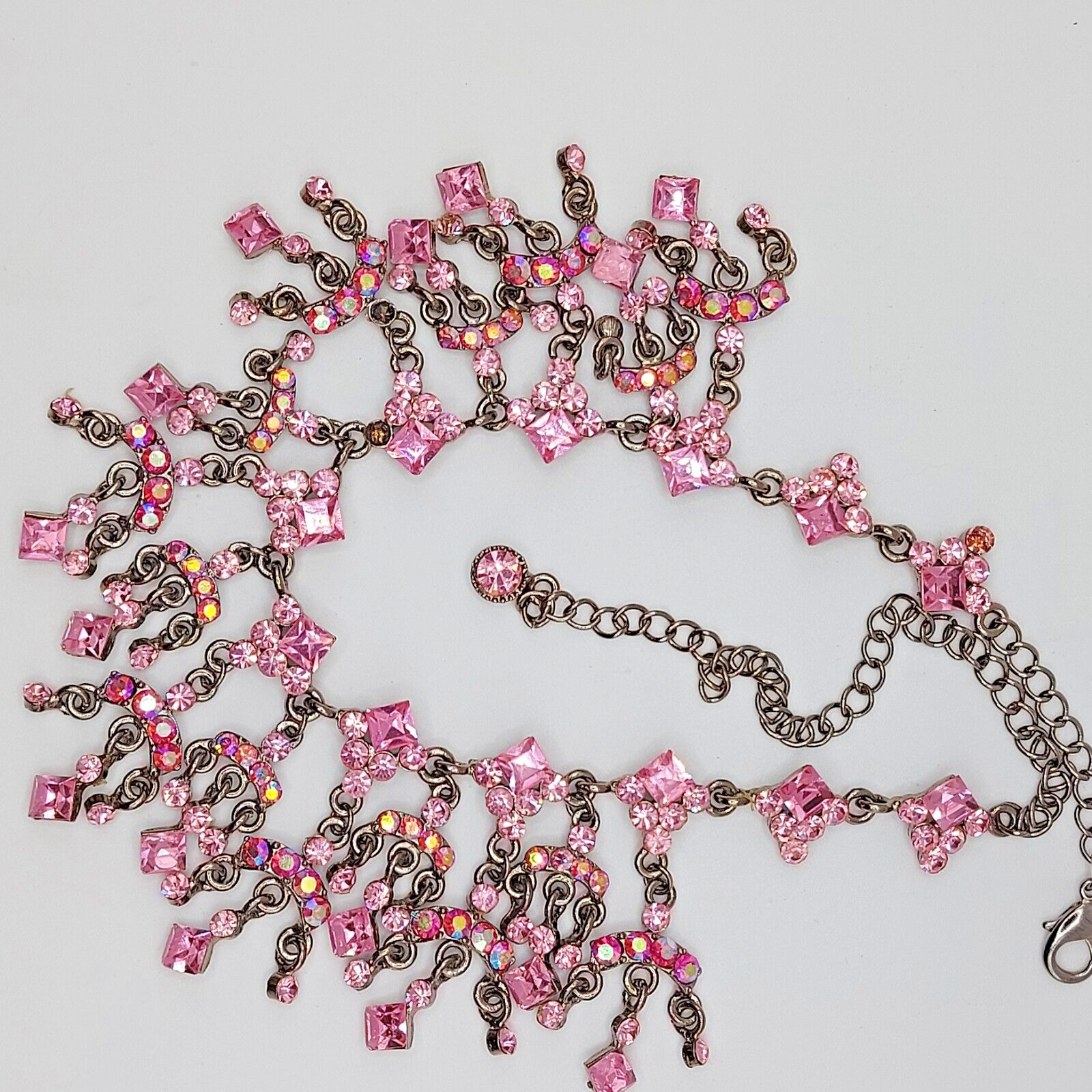 VTG Ice Rose Pink Swarovski Necklace with AB signed SNK stunning 18″ Excellent