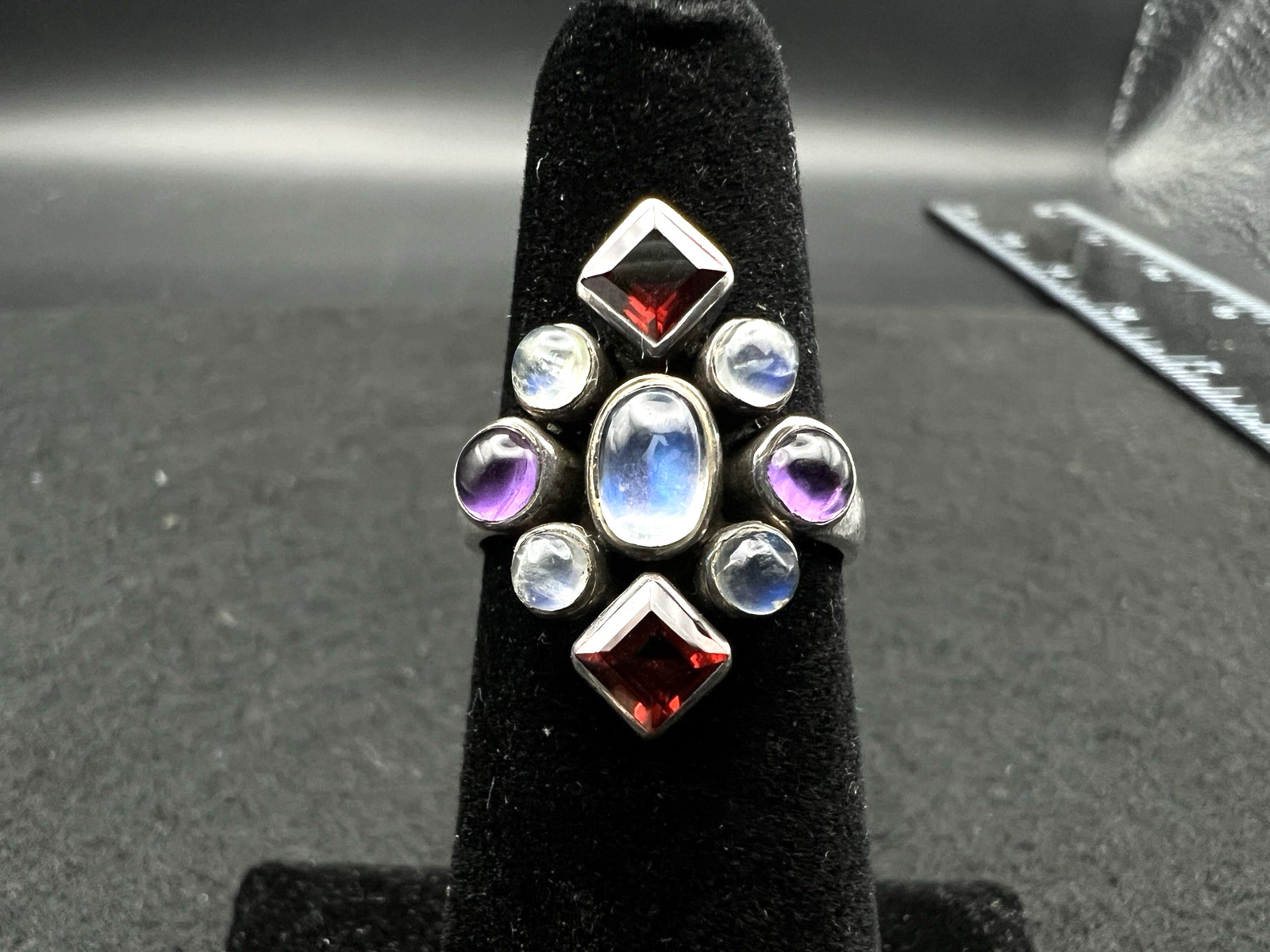 Nicky Butler Sterling Silver Garnet Moonstone Amethyst Cluster Ring Size 5.75