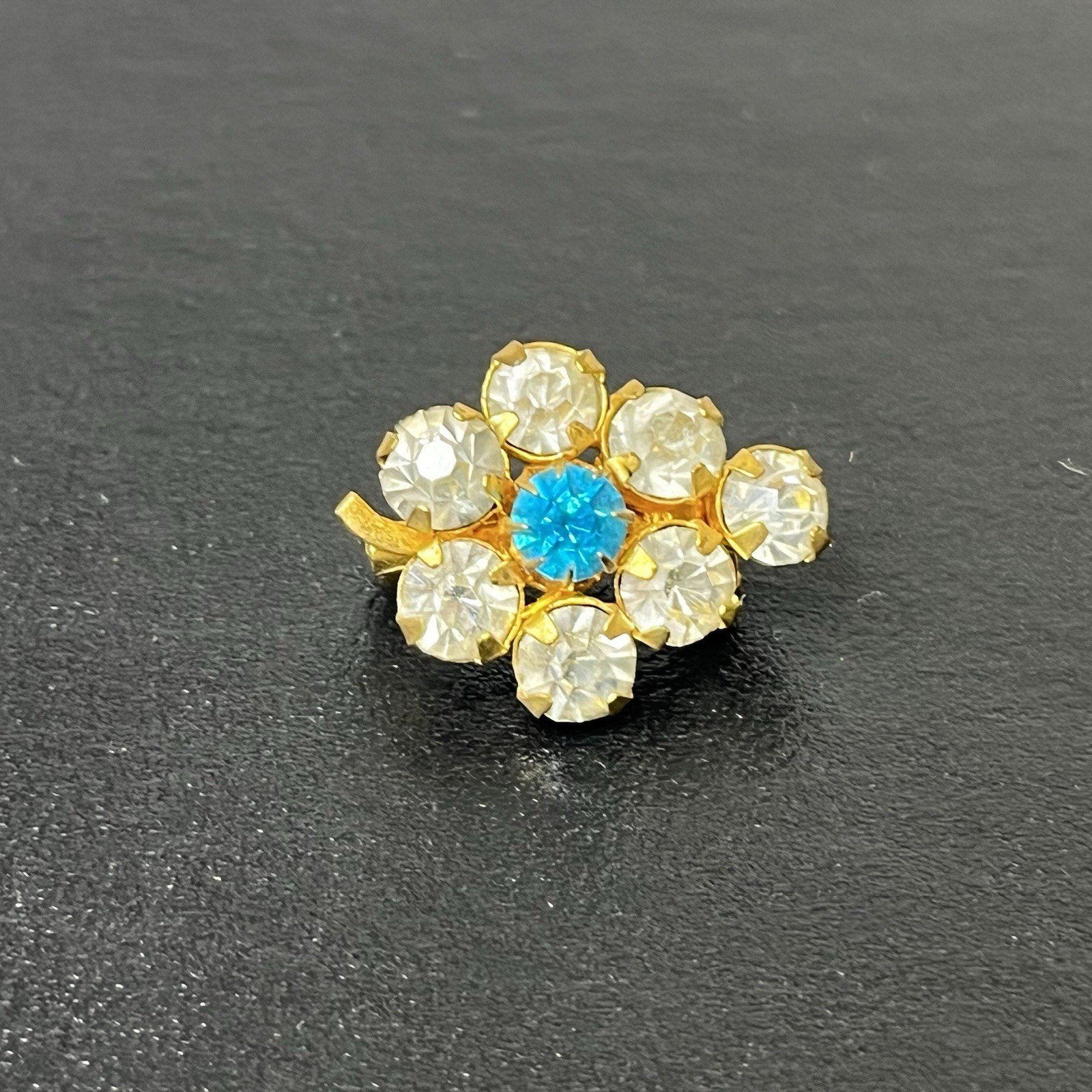 Vintage Blue & Clear Crystal Rhinestone Bunch of Grapes Brooch Pin
