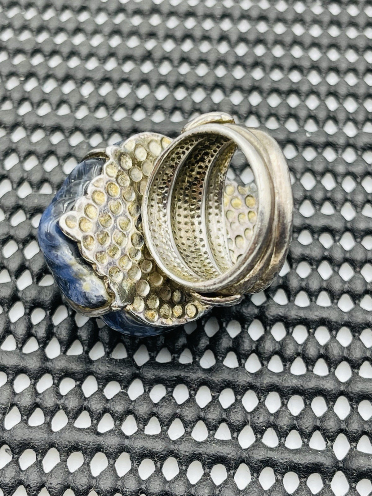 Amy Kahn Russell Vintage Sterling Silver Blue Sodalite Conch Shell Ring Size 7.5