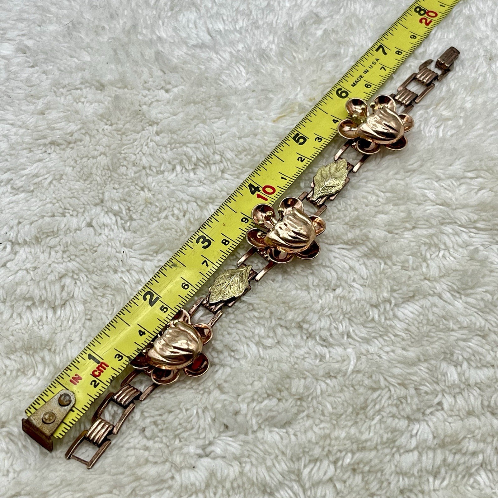 Vintage Sterling Silver Bracelet Raised Flower Bloom Gold Wash Fits 6.75″ Wrist