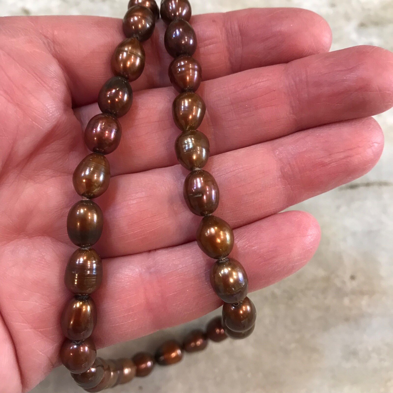 QVC Pearl Necklace strand Chocolate 925 Bronze FW 10mm Hand Knot HSN 18-20”