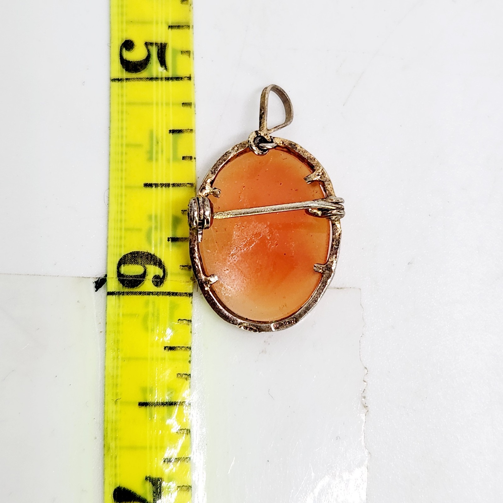 Antique VTG Sterling Silver Signed Carved Shell Cameo Pendant Brooch Pin