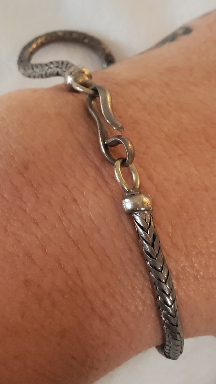 Vintage Sterling Silver Woven Chain Bracelet 9” Artisan Hook Clasp