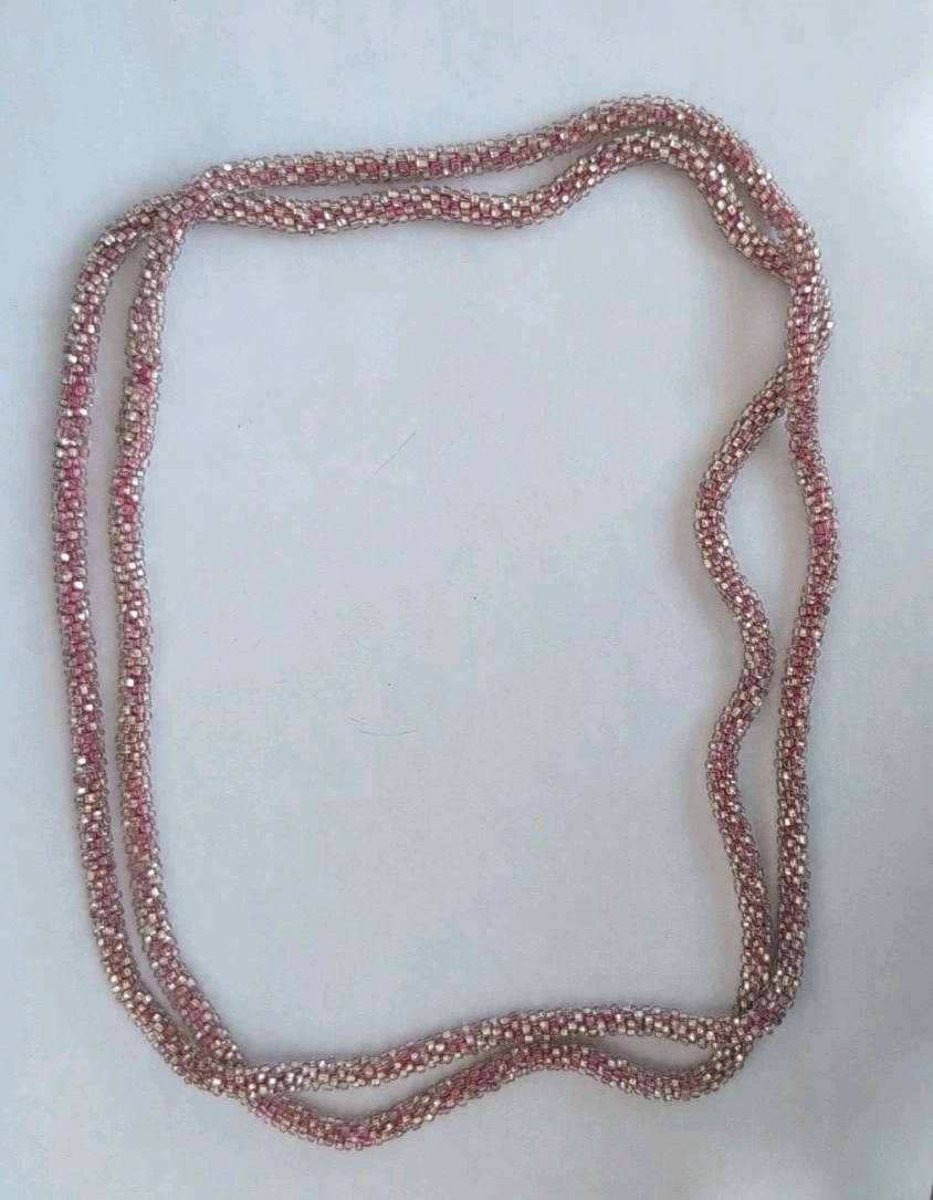 Vintage Pink Seed Bead Rope Necklace and Clip On Earrings Set