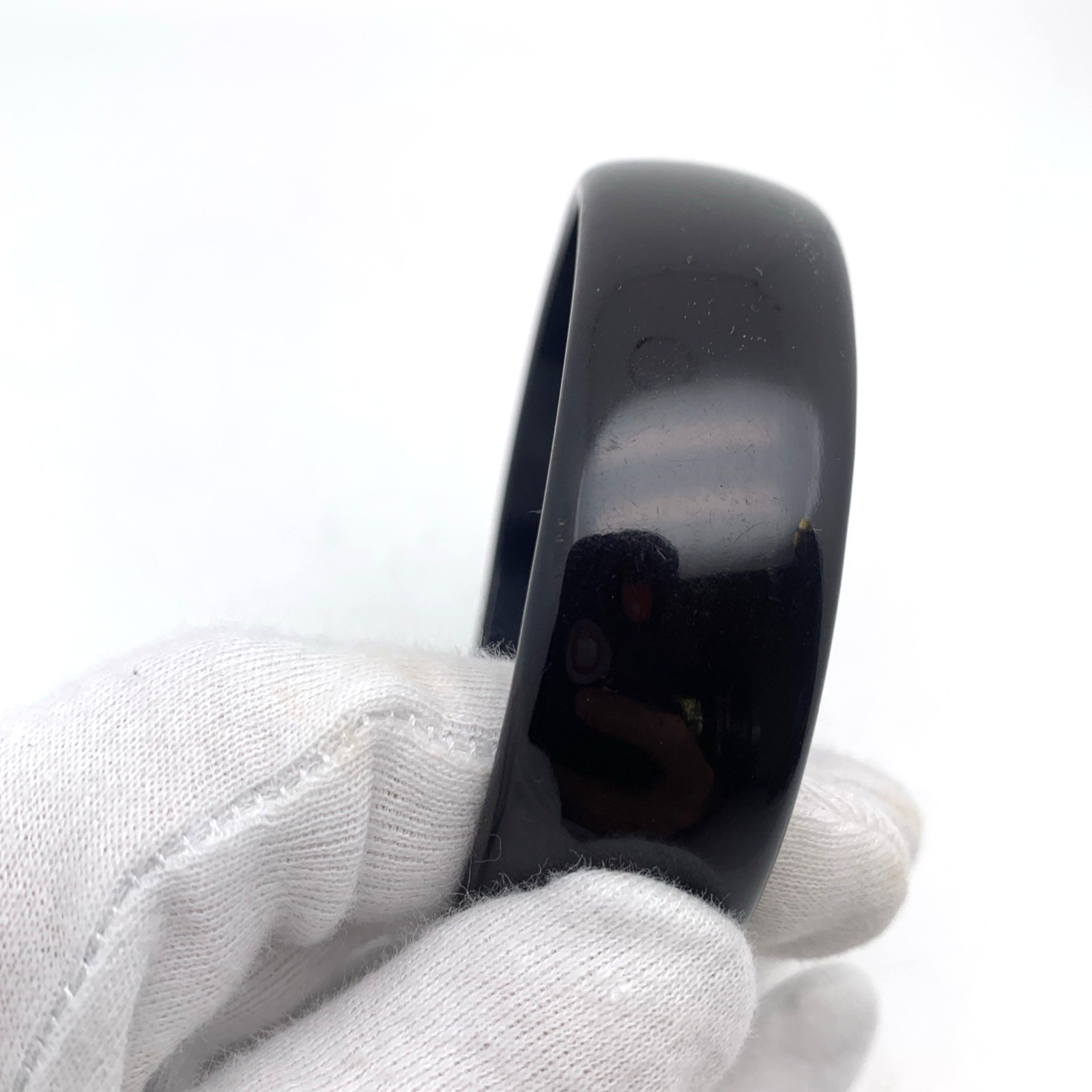 Vintage 21 mm Wide BAKELITE 7-7/8″ Bangle Bracelet Shiny Black TESTED