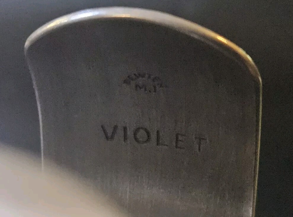 Violet: MJ Pewter Stamped; February Flower of The Month, Cuff Bracelet Violet