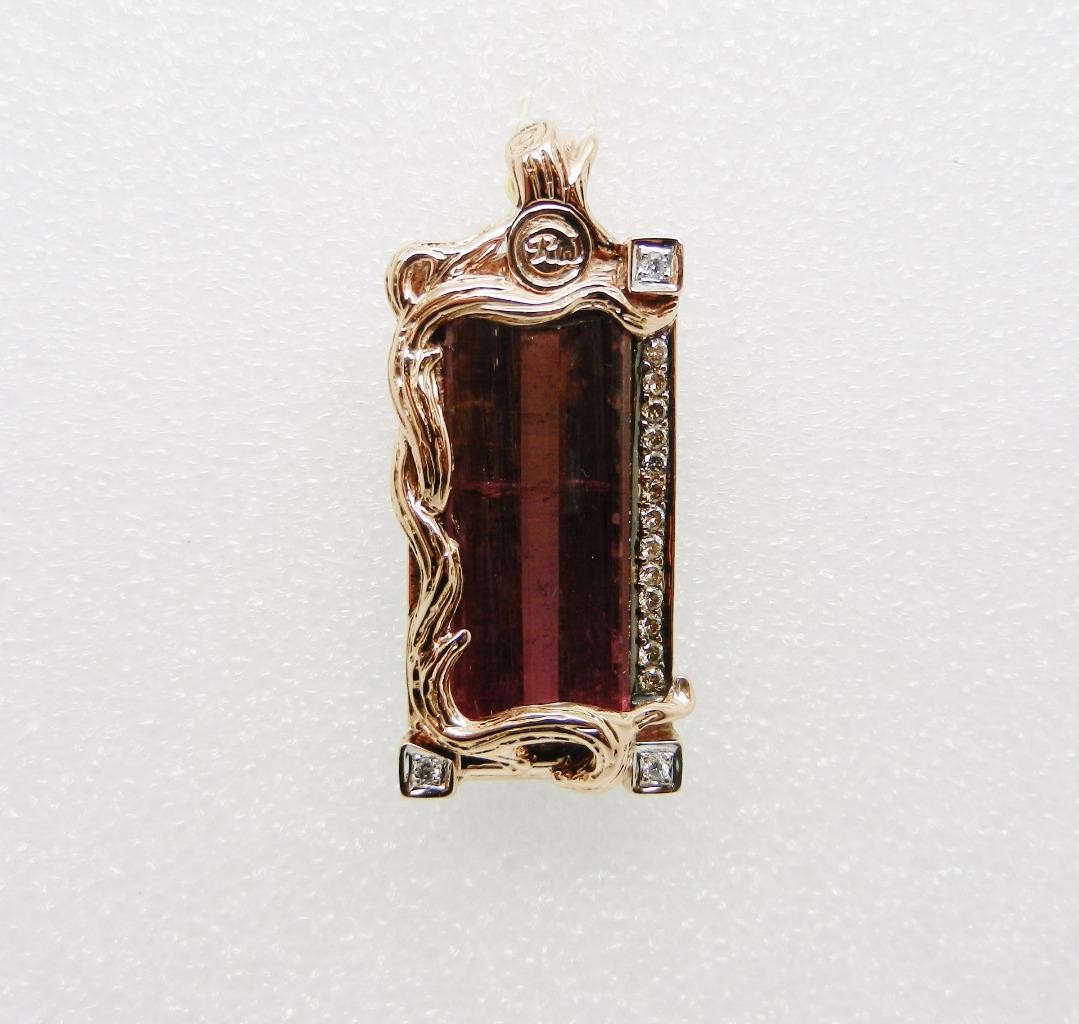 18K Rose Gold Vintage 26.21 Carats Pink Tourmaline Diamond Enhancer Pendant
