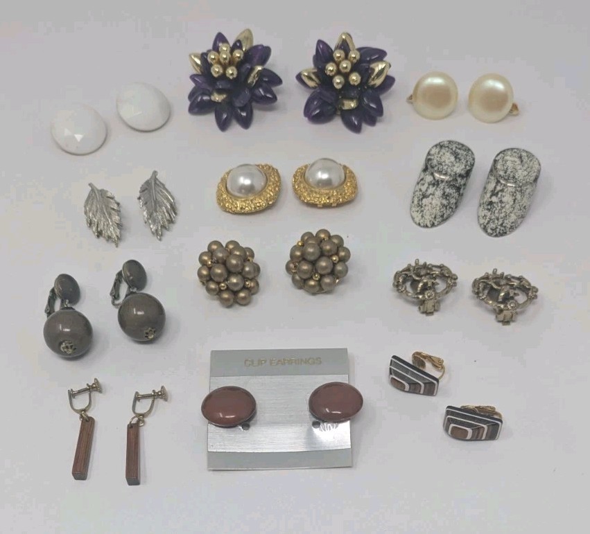 Vintage Lot Clip Screwback Earrings 22 Pair Hobe Trifari Lisner Avon Unbranded