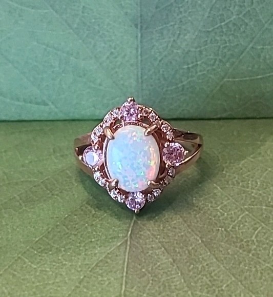 Stunning Vintage-Style FZN Rose Gold Opal Ring Size 7.75 -8