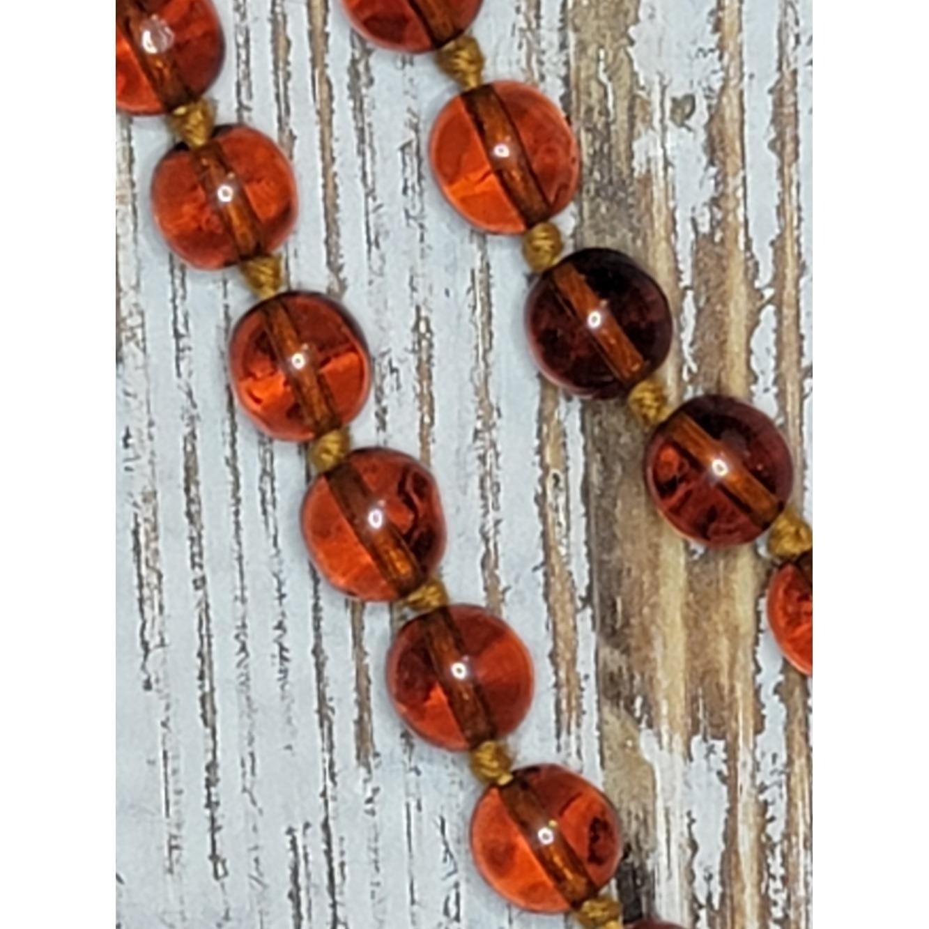 1920s Art Deco Amber Glass Opera Necklace | Vintage Flapper Sautoir | Hand Knot