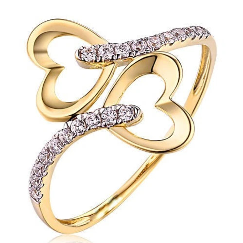 0.30TCW Round Cut White Moissanite Double Heart Shaped Ring In 10K Yellow GoldFN