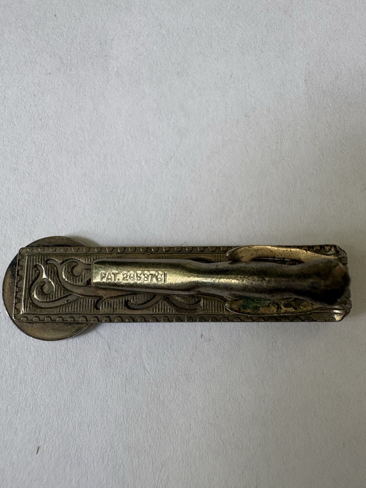 Vintage Pagoda Reading PA Enamel Tie Bar/Clip Silver Blue Round Signed 2.25in