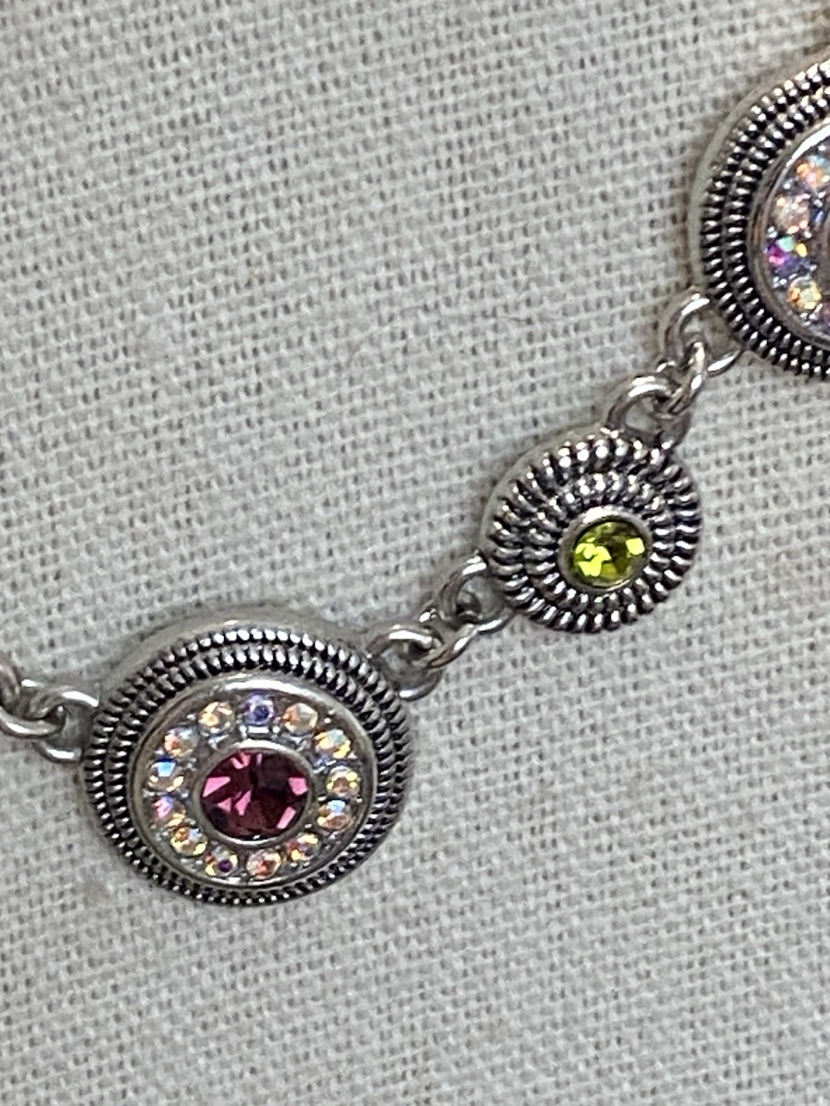 Lia Sophia Necklace Silver Tone Colorful Rhinestones AB Coating 19”