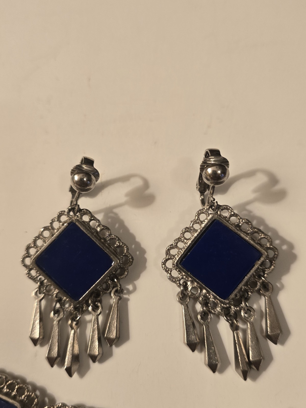 Vintage Celebrity N.Y Reversible Red Blue Enamel Bracelet + Clip Blue Earrings