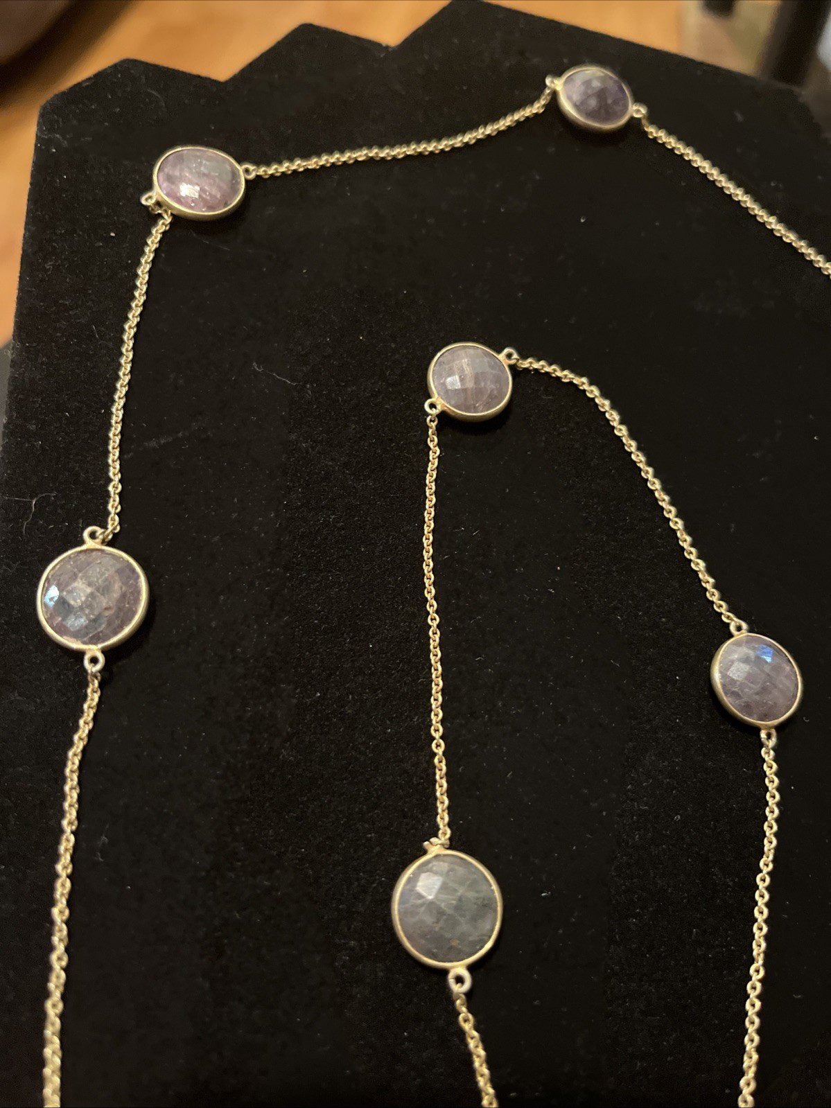 Vintage labradorite bezel station necklace Gemstones 32” Gold Bronze Tone Chain