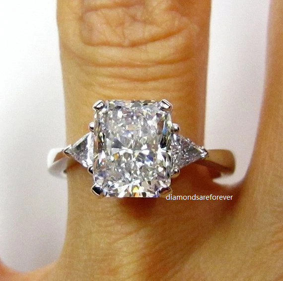 Radiant & Trillion Cut 2.50 Ct White Stone 925 Sterling Silver Engagement Ring