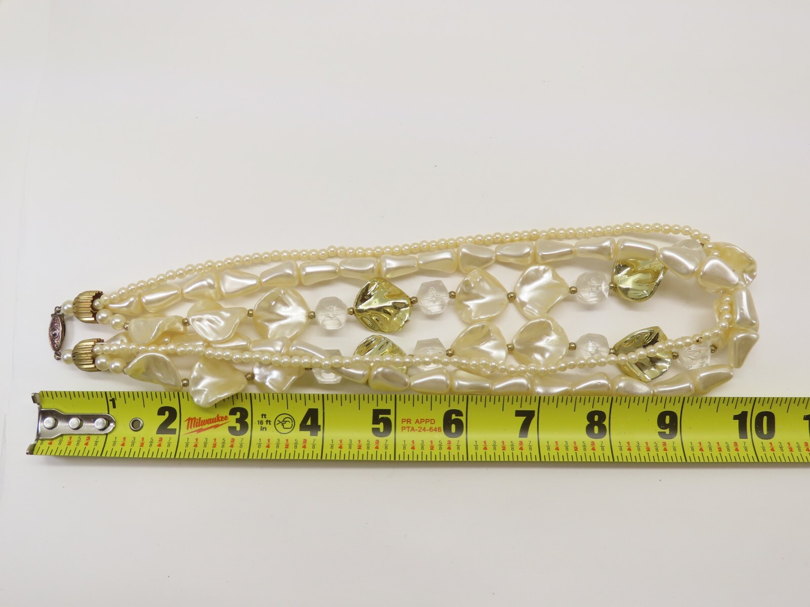 Vintage Beaded Necklace Lot Faux Pearl Ivory Gold Beaded Accents D2364