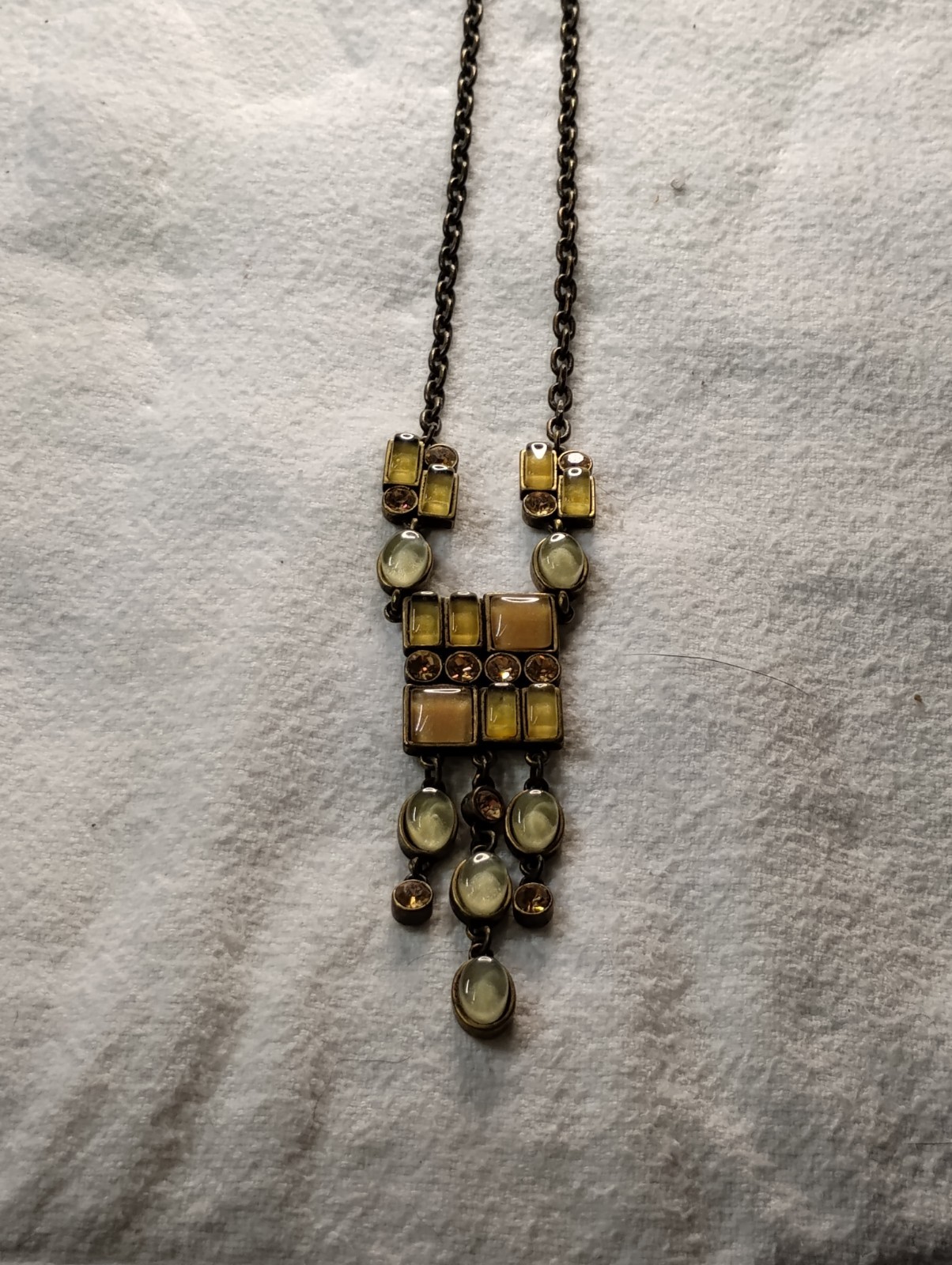 Remington Vintage Lady’s Mantle Necklace Multi-Color Gems, Gold Tone