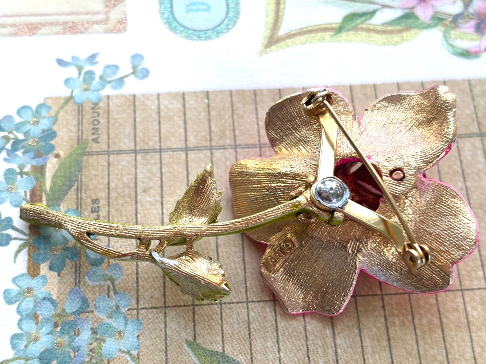 Vintage signed ART hot pink ROSE flower brooch~Flower PIN~1960s~Arthur Pepper