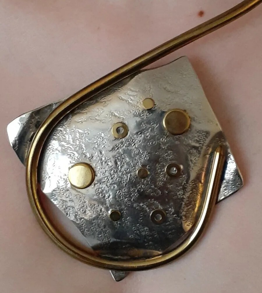 Vintage Abstract Modernist Sterling Mixed Metal Studio Designer Collar Necklace
