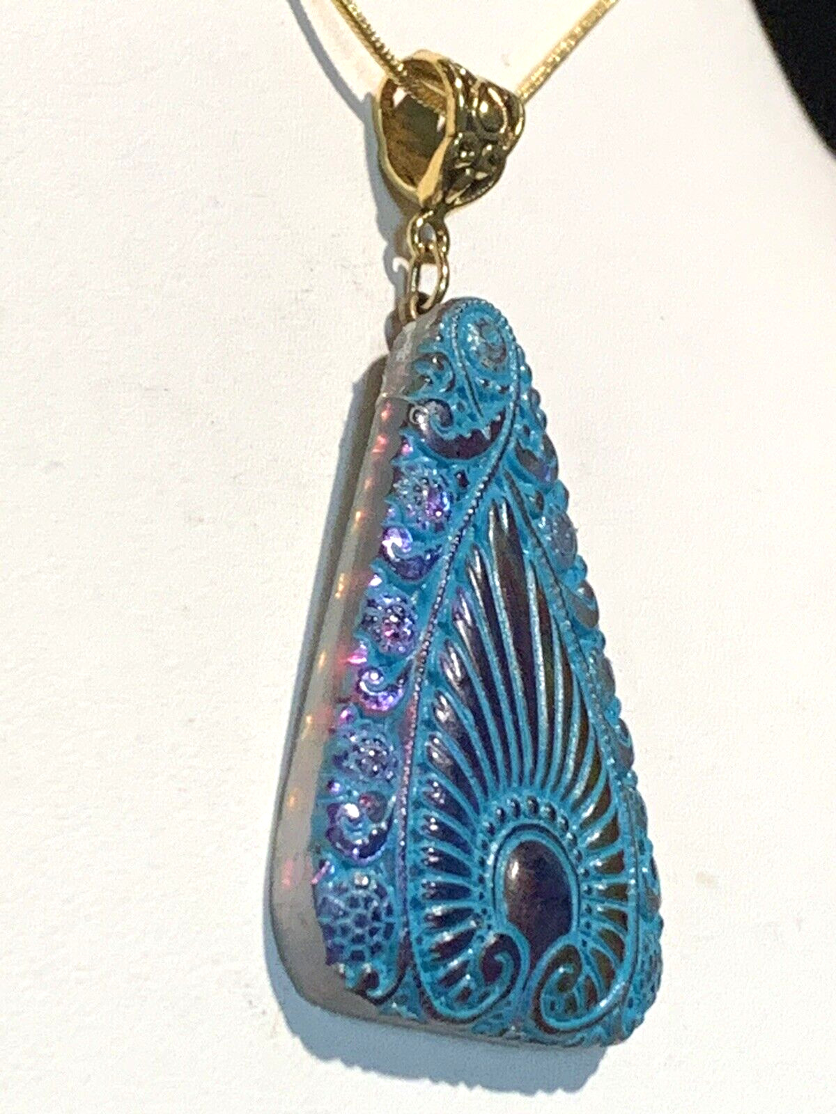 LAST ONES* VTG.EGYPT REVIVAL IRIDESCENT BLUE/VIOLET CZECH GLASS NECKLACE.g.verdi