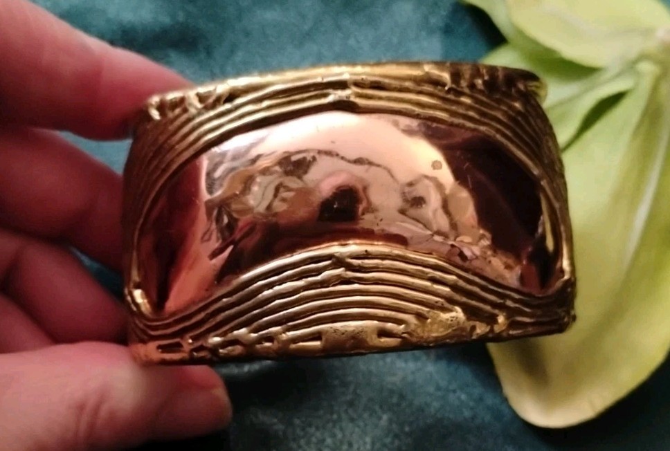 Vintage LUCIANO Bustamante Brutalist Brass/ Copper Metal Cuff Bracelet Mexico!