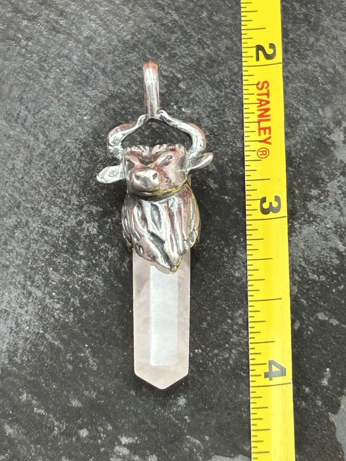 🐮Vintage Sterling Silver Rose Quartz Highland Cow Pendant!