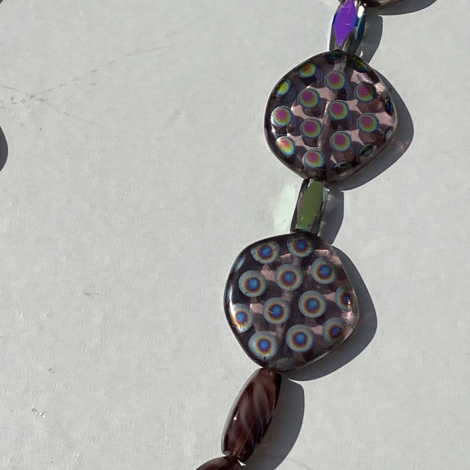 PURPLE GIVRÉ PEACOCK BEADS ART GLASS RETRO VITRAIL CRYSTAL GLASS NECKLACE