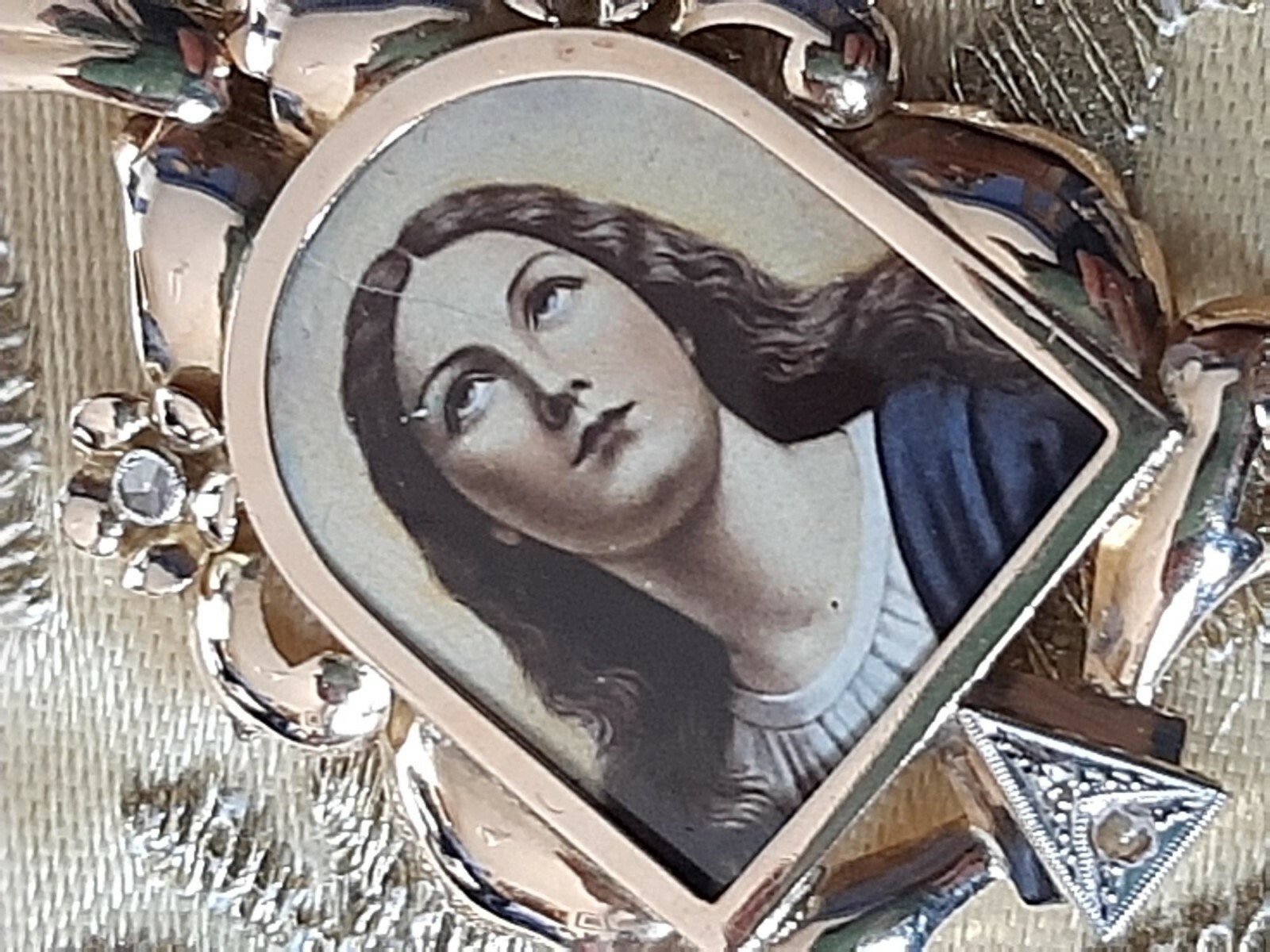 Fine Antique Art Deco 18K 18CT Gold Diamonds Virgen Mary Medal Pendant Ca 1930