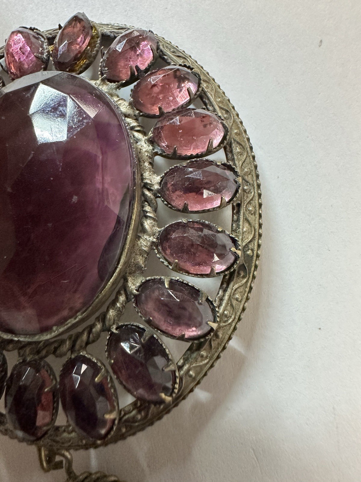 Antique Garnet Dangle Brooch – Purple Pink Cluster – Very Rare – Not Signed –