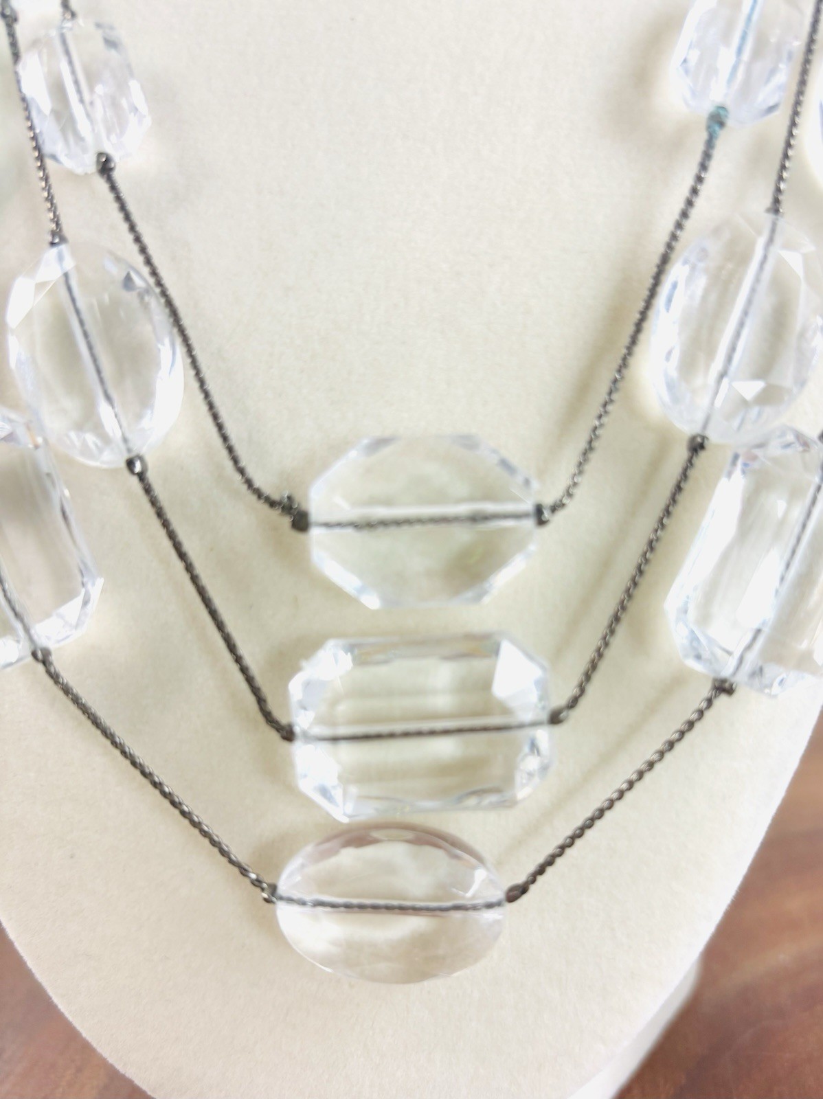 Robert Rose Necklace Clear Silver Tone Acrylic Multi Strand 80s
