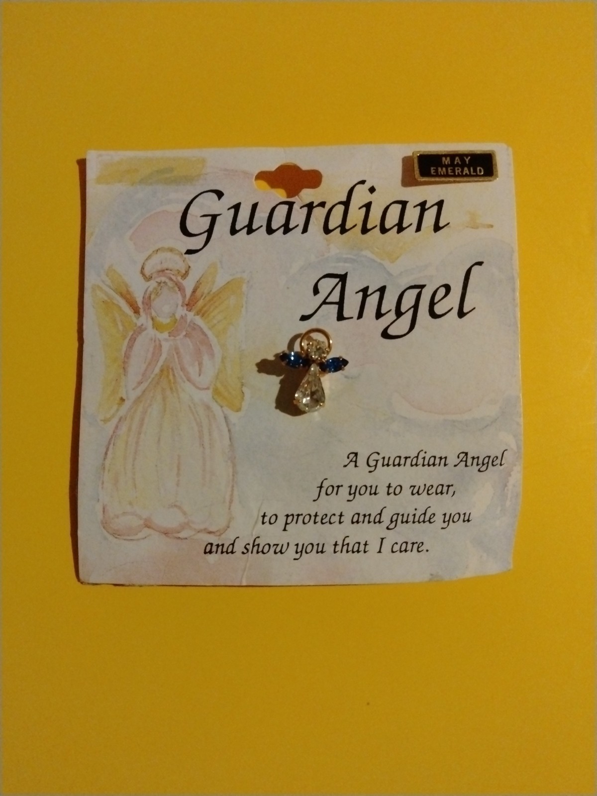Guardian Angel vintage 1999 Austrian Crystal MAY Emerald Birthstone Pin